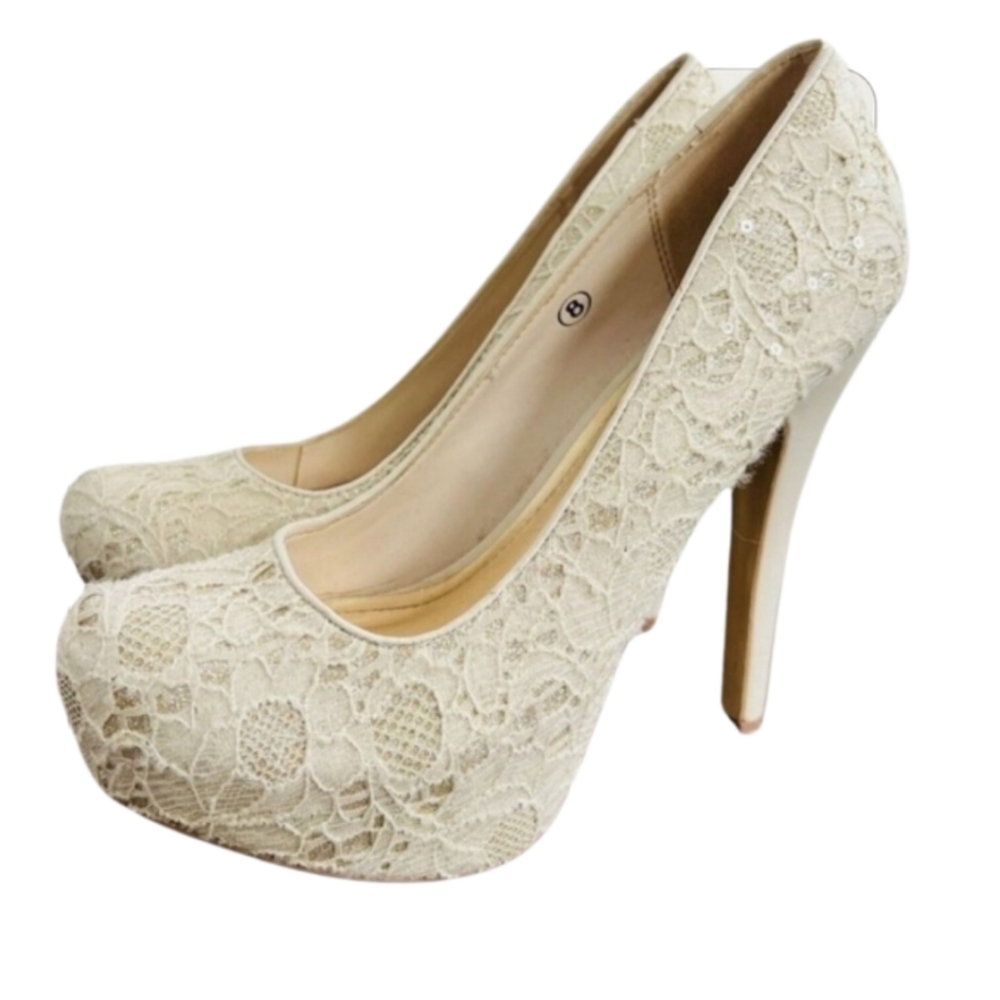 GLOSS Lace Ivory Colored High Stiletto Heels Womens Size 8